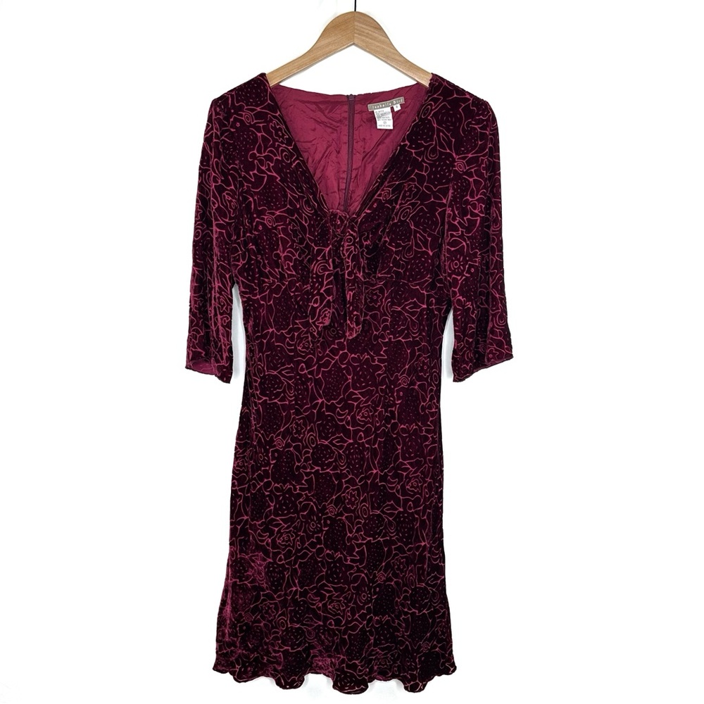 Anthropologie Isabella Bird Burgundy Red Wine Cisele Silk Velvet Midi Dress Sz 8